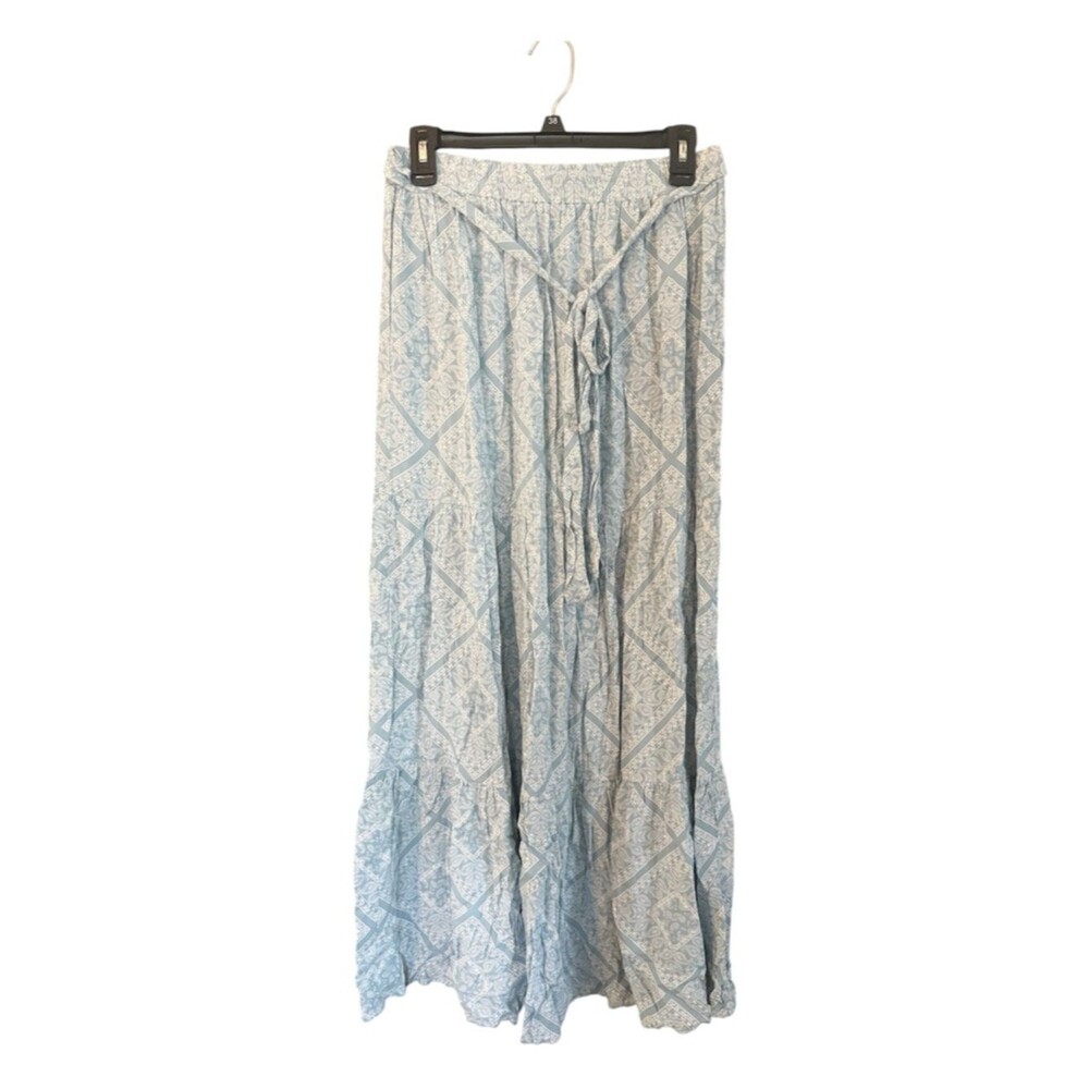 Blue Rain Pale Blue Paisley Maxi Skirt with Waist Tie